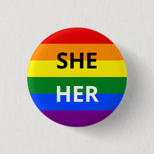 Chapa Redonda De 2,5 Cm Su distintivo Pronoun Rainbow