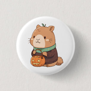 Chapa Redonda De 2,5 Cm Suave Capibara con Suéter de Calabaza entre Hojas 