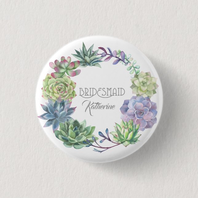 Chapa Redonda De 2,5 Cm Suculents Wreath Bridesmaid ID517 (Anverso)