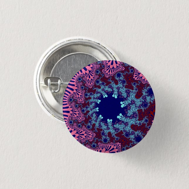 Chapa Redonda De 2,5 Cm Sunburst rosa y azul (Anverso y reverso)