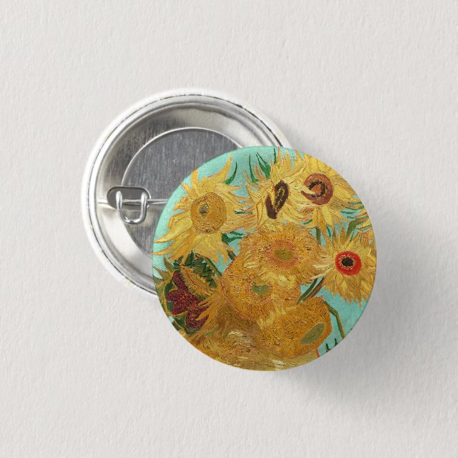 Chapa Redonda De 2,5 Cm Sunflowers Vincent van Gogh    (Anverso y reverso)