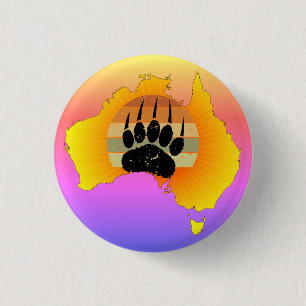 Chapa Redonda De 2,5 Cm Sunny Australia Map Bear Bear con Retro Sunset