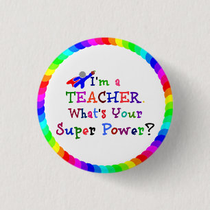 Chapa Redonda De 2,5 Cm Superhéroe docente con marco de círculo multicol