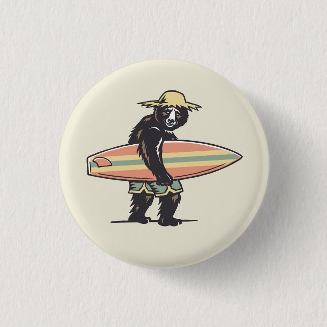 Chapa Redonda De 2,5 Cm Surfing Bear (Anverso)