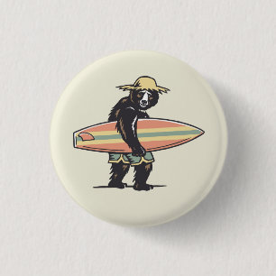 Chapa Redonda De 2,5 Cm Surfing Bear