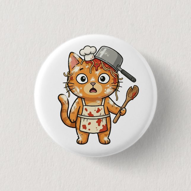 Chapa Redonda De 2,5 Cm Surprised Chef Cat Cooking Button (Anverso)