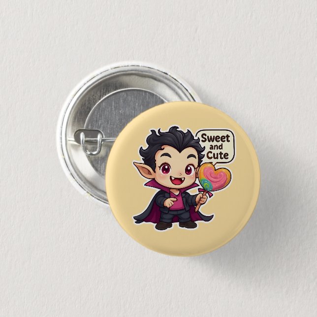 Chapa Redonda De 2,5 Cm  "Sweet and Cute" Chibi Vampire Button (Anverso y reverso)