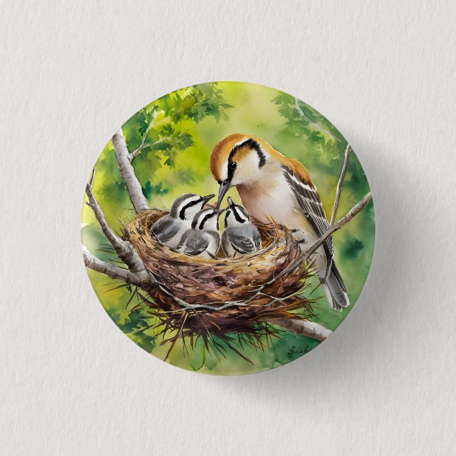 Chapa Redonda De 2,5 Cm Sweet bird nest painting (Anverso)