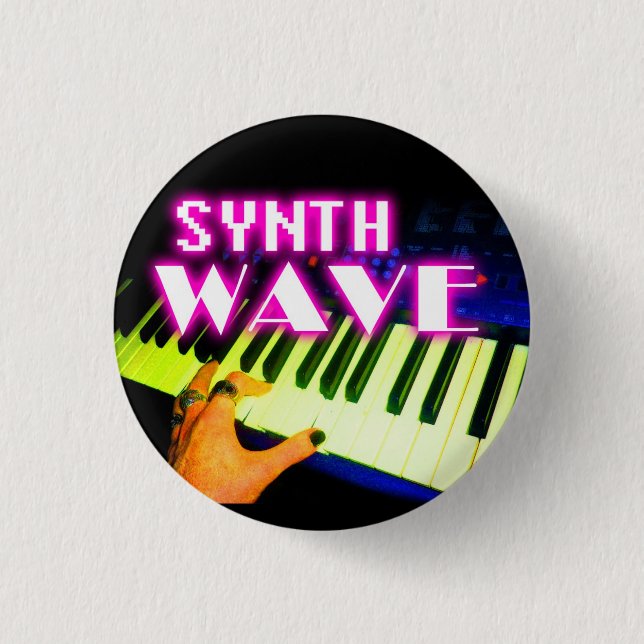 Chapa Redonda De 2,5 Cm Synth Wave Button (Anverso)