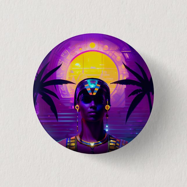 Chapa Redonda De 2,5 Cm Synthwave Pharaoh (Anverso)