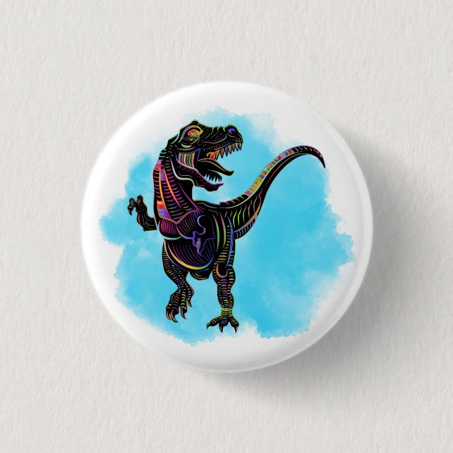 Chapa Redonda De 2,5 Cm T-Rex Arcoíris (Anverso)