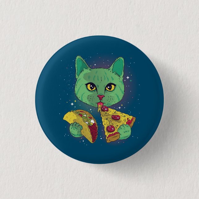 Chapa Redonda De 2,5 Cm Taco and Pizza Cosmic Space Cat (Anverso)