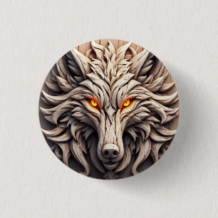 Chapa Redonda De 2,5 Cm Talla de arte de lobo de madera con patrones geomé
