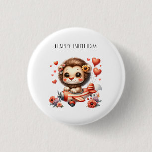 Chapa Redonda De 2,5 Cm Tarjeta de cumpleaños del piloto león