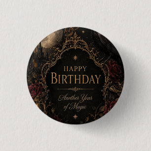 Chapa Redonda De 2,5 Cm Tarjeta de cumpleaños gótica, floral oscura, marip