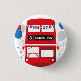 Chapa Redonda De 2,5 Cm Tarjeta de cumpleaños personalizada del bus rojo d