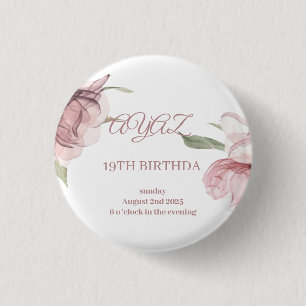 Chapa Redonda De 2,5 Cm Tarjeta de Invitación de Cumpleaños 18 Elegante Fl