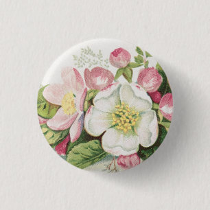 Chapa Redonda De 2,5 Cm Tarjeta de Navidad Vintage Retro, Flores de Manzan
