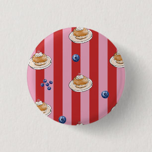 Chapa Redonda De 2,5 Cm Tarjeta rayada rosa y roja con patrón de pastel