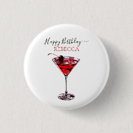 Chapa Redonda De 2,5 Cm Tarta De Cumpleaños De Cereza Martini Cóctel