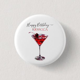 Chapa Redonda De 2,5 Cm Tarta De Cumpleaños De Cereza Martini Cóctel