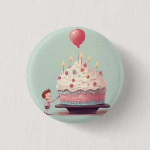Chapa Redonda De 2,5 Cm Tarta de cumpleaños, helado, cumpleaños