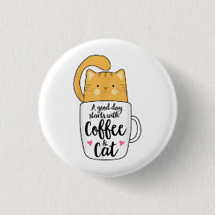 Chapa Redonda De 2,5 Cm Taza De Café Gato Naranja Divertida Amante Gatos 