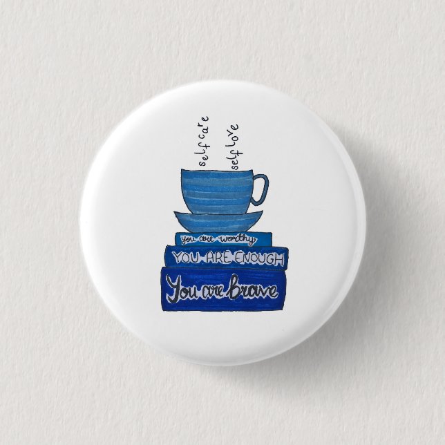 Chapa Redonda De 2,5 Cm Taza de cuidado y libros del amor (Anverso)