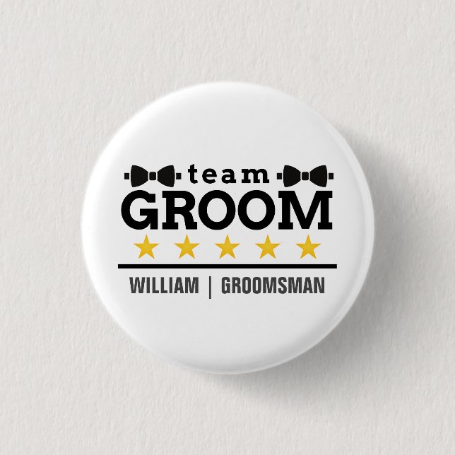 Chapa Redonda De 2,5 Cm Team Groom | Groomsman | Soltero | Blanco negro (Anverso)