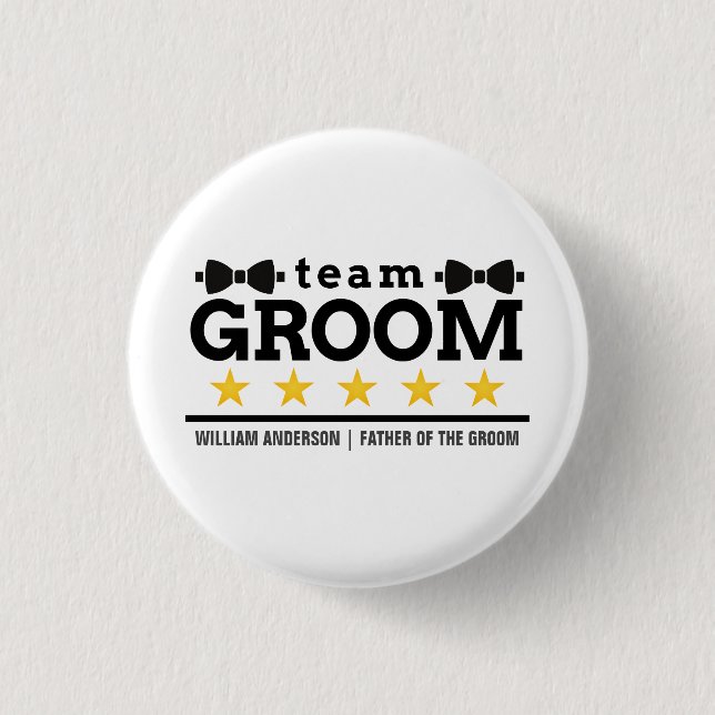 Chapa Redonda De 2,5 Cm Team Groom | Groomsman | Soltero | Blanco negro (Anverso)