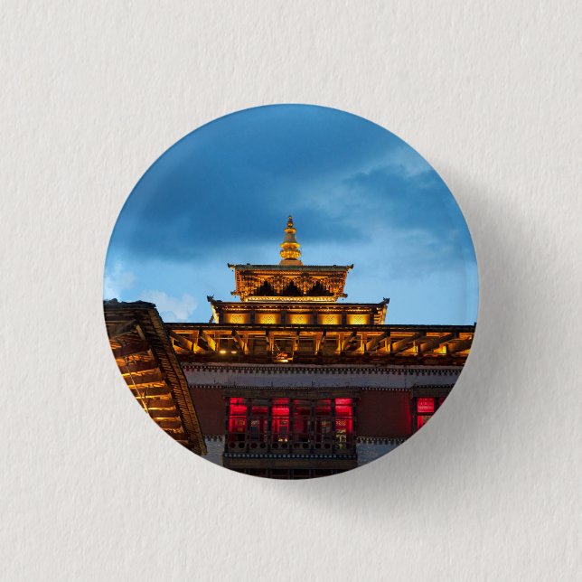 Chapa Redonda De 2,5 Cm Techo Dzong budista (Anverso)