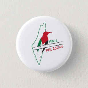 Chapa Redonda De 2,5 Cm Tecla de pájaro del mapa de la bandera palestina