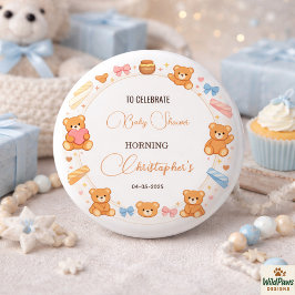 Chapa Redonda De 2,5 Cm Teddy Bear Baby Shower Boy | Cute Blue Bear