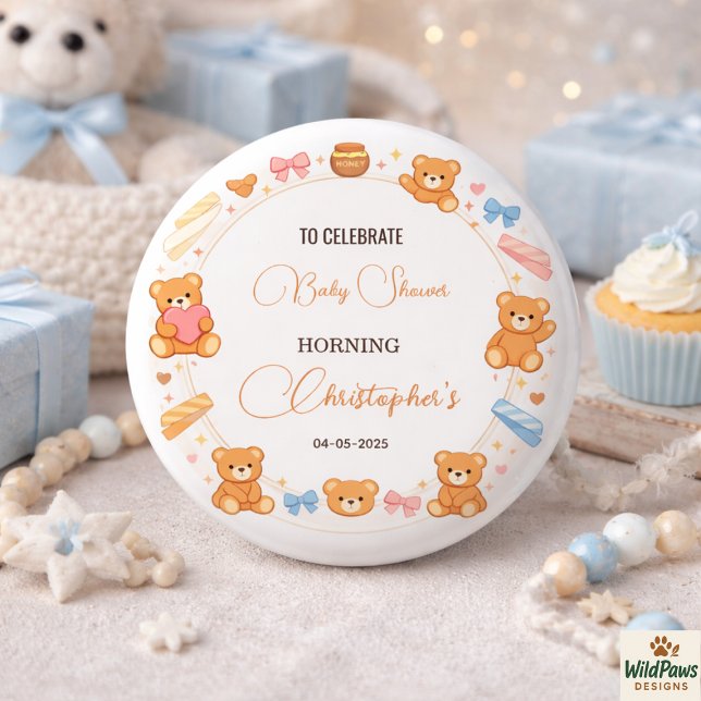 Chapa Redonda De 2,5 Cm Teddy Bear Baby Shower Boy | Cute Blue Bear (Teddy Bear Baby Shower Boy | Cute Blue Bear Button
)