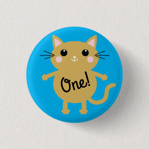 Chapa Redonda De 2,5 Cm Tema de Cumpleaños de Gatito Adorable para Niños
