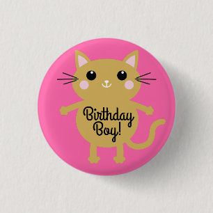 Chapa Redonda De 2,5 Cm Tema de fiesta de cumpleaños de gatito lindo para