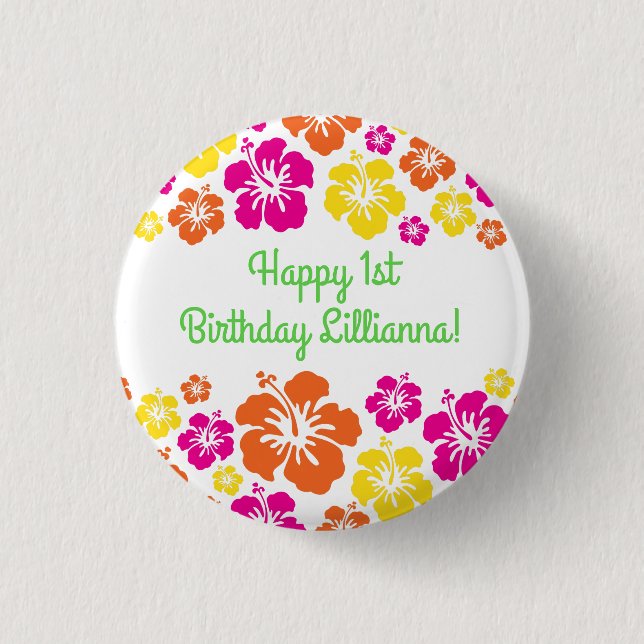 Chapa Redonda De 2,5 Cm Tema del primer cumpleaños de Aloha Cute Hawaiian  (Anverso)