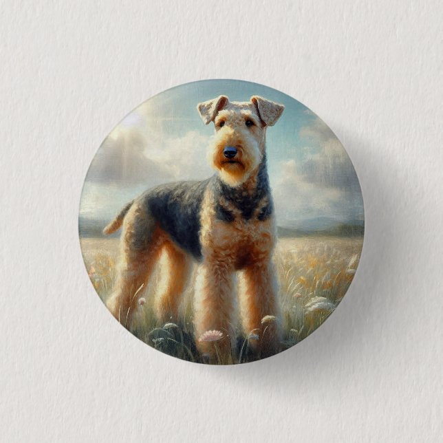 Chapa Redonda De 2,5 Cm Terrier Airedale (Anverso)