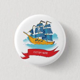 Chapa Redonda De 2,5 Cm Texto de Personalizado de Barco pirata de Personal