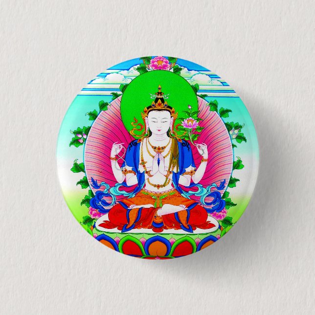 Chapa Redonda De 2,5 Cm Thangka tibetano fresco Shadakshari (Anverso)