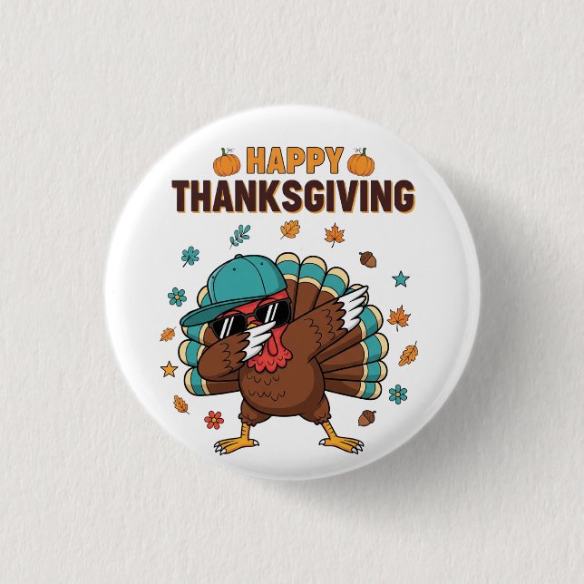 Chapa Redonda De 2,5 Cm Thanksgiving Dabbing Turkey (Anverso)