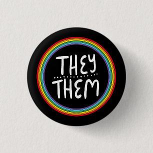 Chapa Redonda De 2,5 Cm THEY/THEM Pronouns Rainbow Handlettered Minimal 