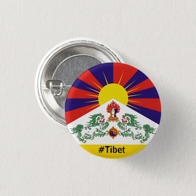 Chapa Redonda De 2,5 Cm Tibet, Leones de nieve, bandera tibetana - Los Him (Anverso y reverso)