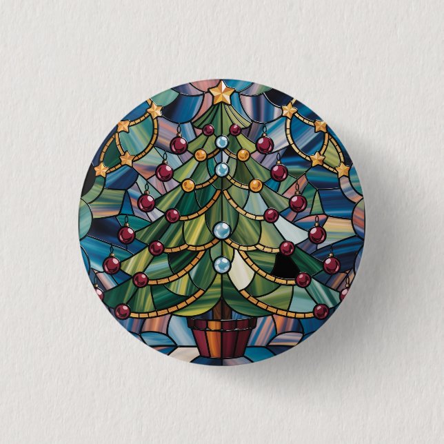 Chapa Redonda De 2,5 Cm Tiffany-Style Stained Glass Christmas Tree (Anverso)