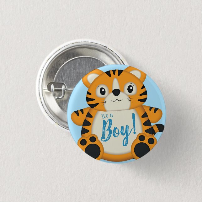 Chapa Redonda De 2,5 Cm Tiger Baby Shower Blue (Anverso y reverso)