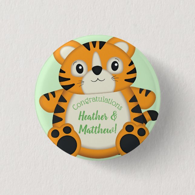 Chapa Redonda De 2,5 Cm Tiger Baby Shower Green (Anverso)