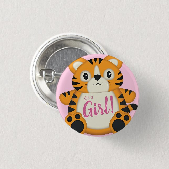 Chapa Redonda De 2,5 Cm Tiger Baby Shower Pink (Anverso y reverso)
