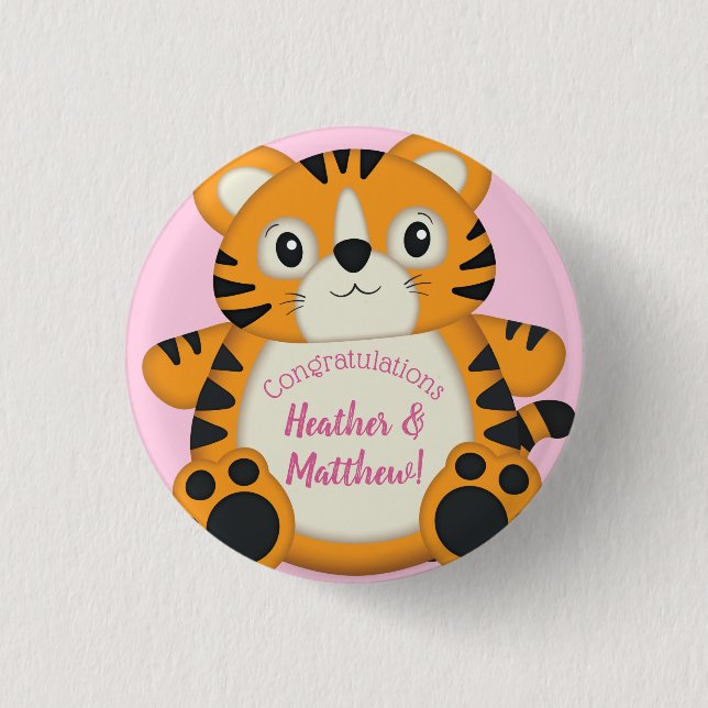 Chapa Redonda De 2,5 Cm Tiger Baby Shower Pink (Anverso)