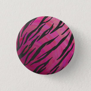 Chapa Redonda De 2,5 Cm Tigres de impresión rosada y negra caliente