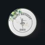 Chapa Redonda De 2,5 Cm Tiny Dancer | Pink Floral Ballet Birthday Party<br><div class="desc">This translucent golden dancer silhouette is leaving a trail of golden stars as she dances and twirls! Rich red and pink roses with golden glittery accents will set the tone to celebrate your little dancer! Inspiring Days Design Studio is working hard on an entire collection of products called " Dancer."...</div>